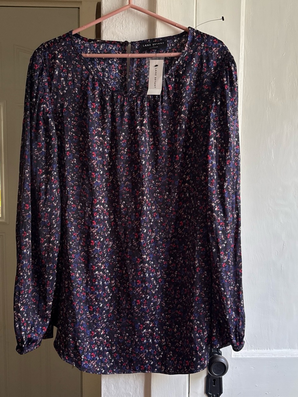 Lane Bryant Navy Floral Long-Sleeve Blouse